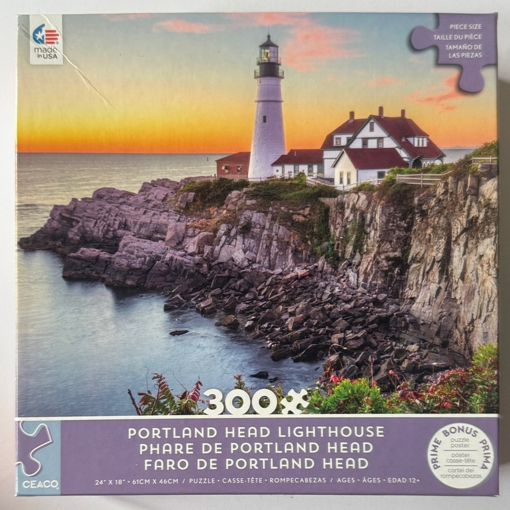 Ceaco Portland Head Lighthouse Puzzle - 300 Pieces - White and Blue